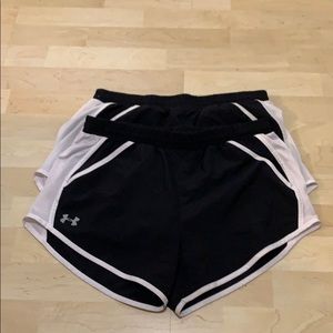 TWO PAIRS of Black and White Under Armor Shorts